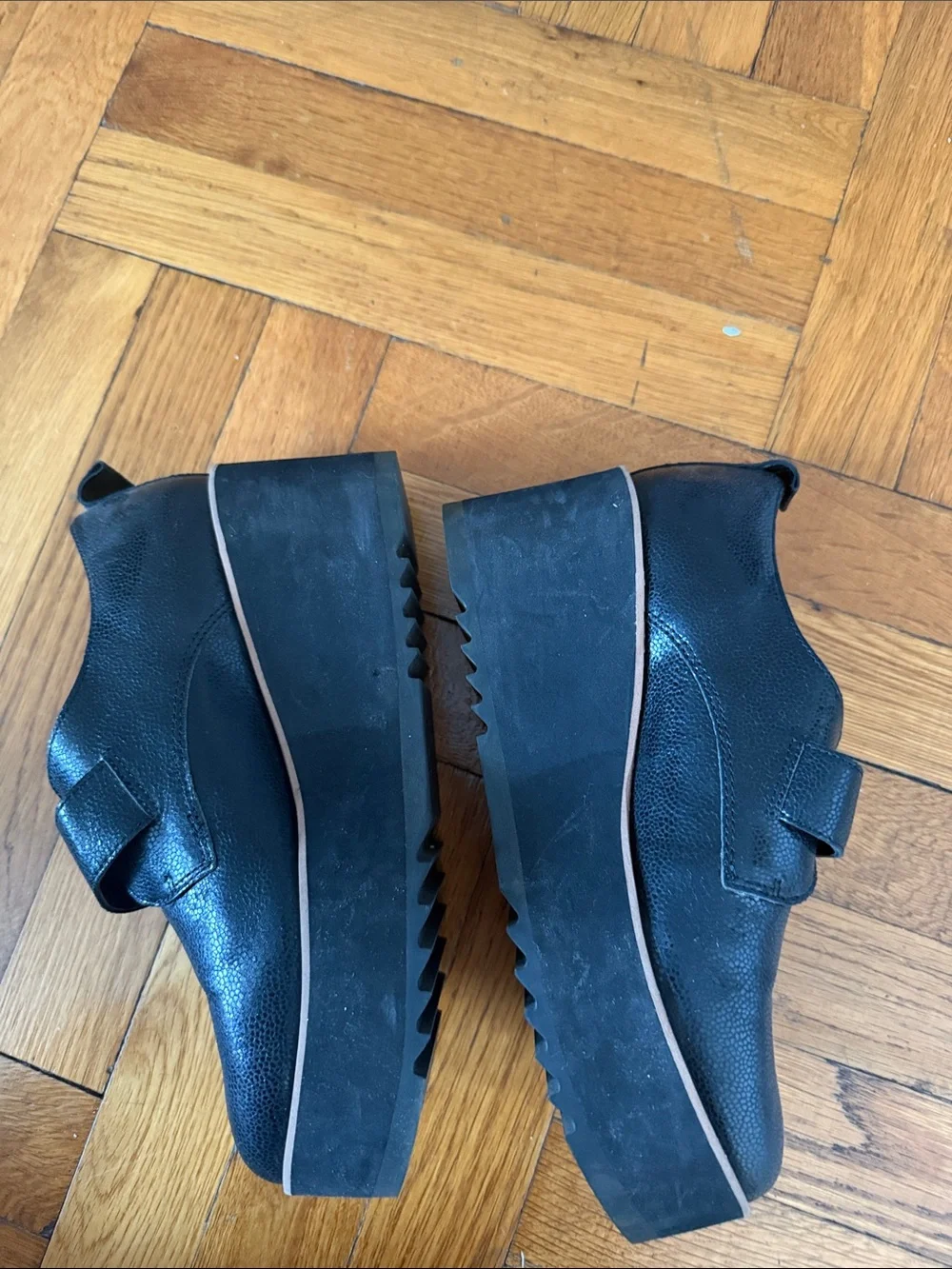 Eileen Fisher Black Textured Leather Slip-On wedge Loafers
